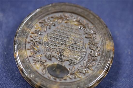 An unusual Chinese export tortoiseshell snuff box, 19th century, D. 8.5cm